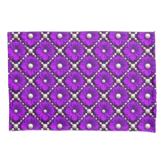 Purple Flower Pattern With Pearl Beads 枕カバー (正面)