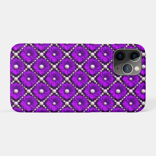 Purple Flower Pattern With Pearl Beads Case-Mate iPhoneケース (裏面(横))