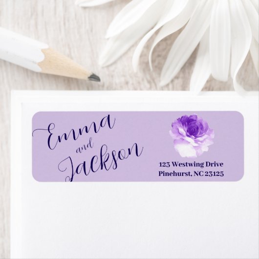 Purple Flower Script Return Address Label ラベル (インサイチュ)