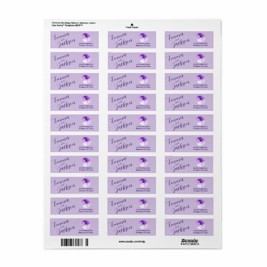 Purple Flower Script Return Address Label ラベル (フルシート)