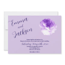 Purple Flower Script Wedding Invitation