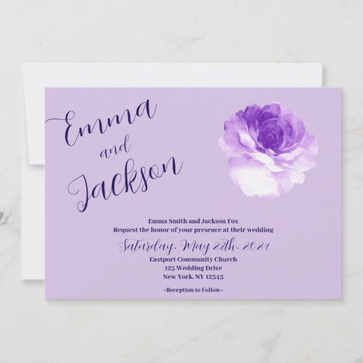 Purple Flower Script Wedding Invitation 招待状 (正面)