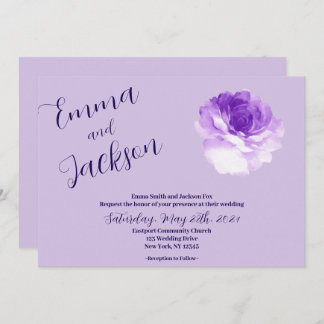 Purple Flower Script Wedding Invitation 招待状