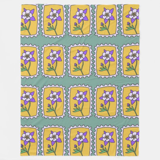 Purple flower stamps フリースブランケット (正面)
