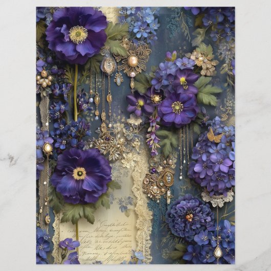 Purple Flower Vintage Junk Journal Scrapbook Paper (正面)