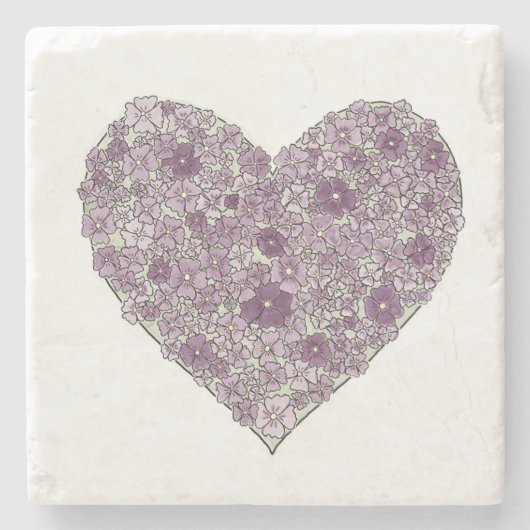 Purple flowered heart coaster ストーンコースター (正面)