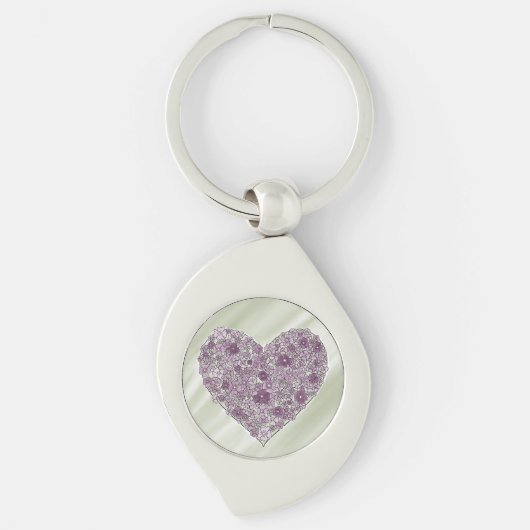 Purple flowered heart keychain キーホルダー (正面)