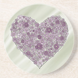 Purple flowered heart round coaster コースター