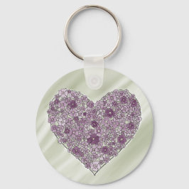 Purple flowered heart round keychain キーホルダー