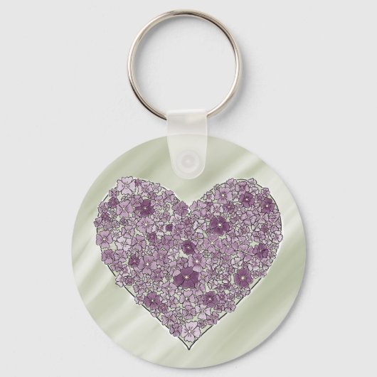 Purple flowered heart round keychain キーホルダー (正面)