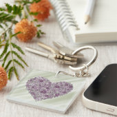 Purple flowered heart round keychain キーホルダー (正面右)