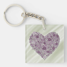 Purple flowered heart round keychain キーホルダー