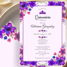 Purple Flowers 15th Birthday Quinceanera 招待状