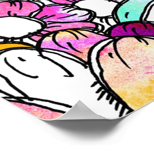 Purple flowers and light blue stripes ポスター (角)