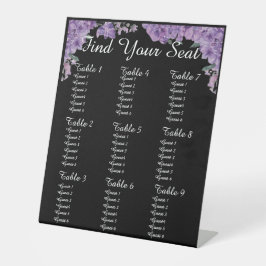 Purple Flowers Black Find Your Seat Wedding 台座サイン