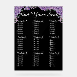 Purple Flowers Black Find Your Seat Wedding Seatin アクリルサイン