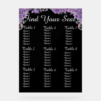 Purple Flowers Black Find Your Seat Wedding Seatin アクリルサイン