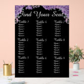 Purple Flowers Black Find Your Seat Wedding Seatin アクリルサイン (ウェディング)