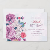 Purple flowers bloom birthday 招待状 (正面)