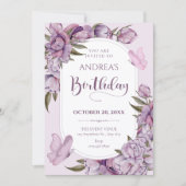 Purple flowers bloom birthday 招待状 (正面)
