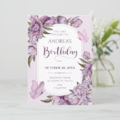 Purple flowers bloom birthday 招待状 (スタンド正面)