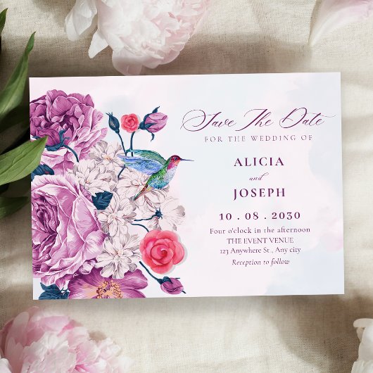 Purple flowers bloom wedding セーブザデート