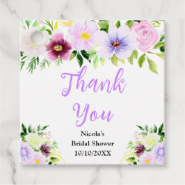 Purple Flowers Bridal Shower Thank You フェイバータグ