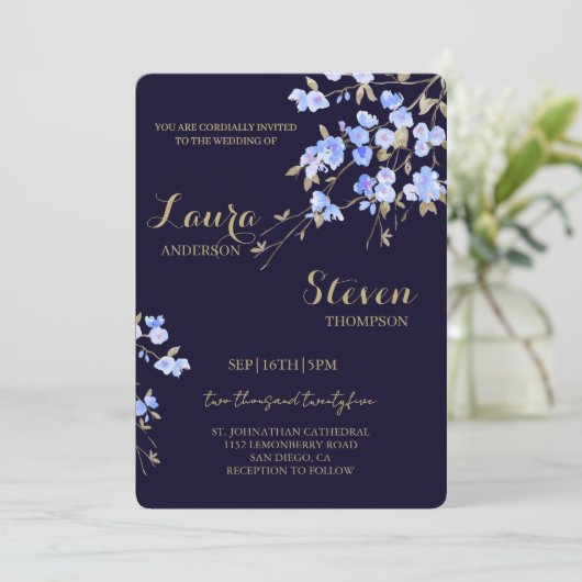 Purple Flowers Decoration Wedding Invitation 招待状 (スタンド正面)