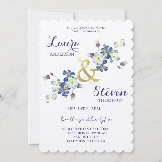 Purple Flowers Decoration Wedding Invitation 招待状 (正面)