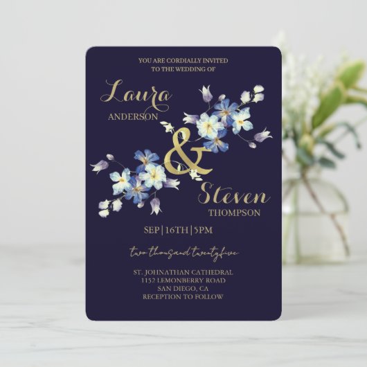 Purple Flowers Decoration Wedding Invitation 招待状 (スタンド正面)