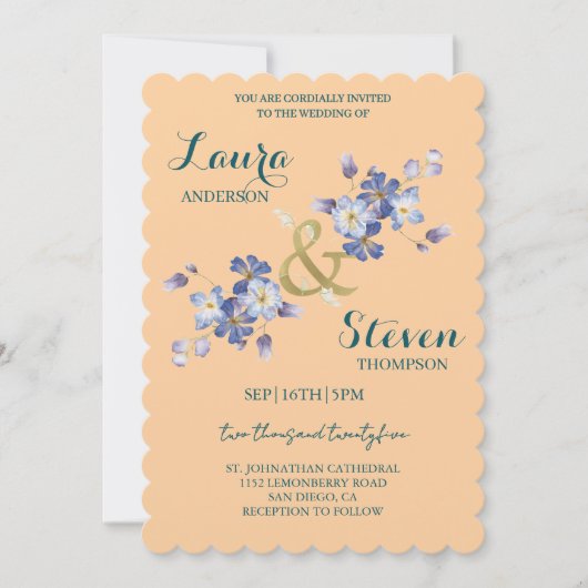 Purple Flowers Decoration Wedding Invitation 招待状 (正面)