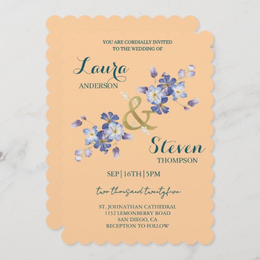 Purple Flowers Decoration Wedding Invitation 招待状 (正面/裏面)