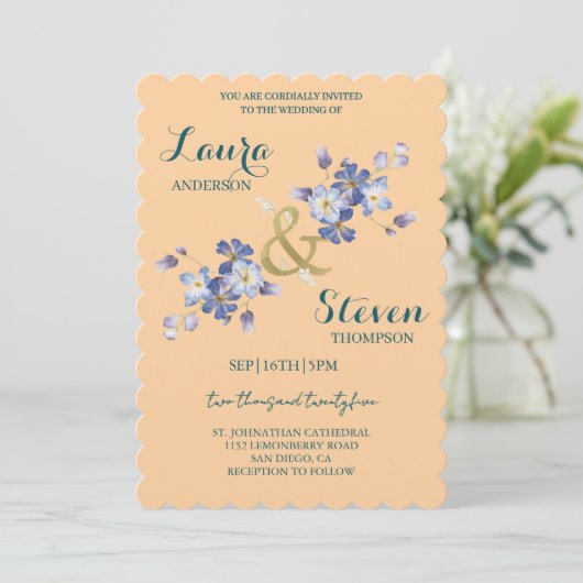 Purple Flowers Decoration Wedding Invitation 招待状 (スタンド正面)