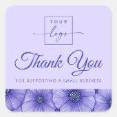 Purple flowers floral border business thank you スクエアシール (正面)