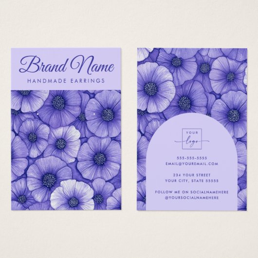 Purple flowers floral pattern earring display card (正面&裏面)