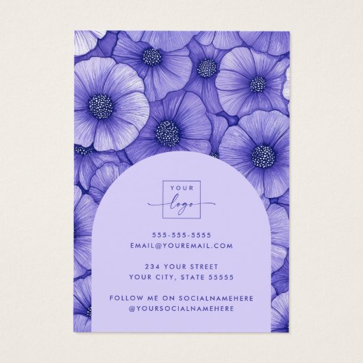 Purple flowers floral pattern earring display card (裏面)