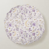 Purple Flowers Gold Stars Moons ラウンドクッション (裏面)