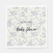Purple Flowers Gold Stars Moons Baby Shower スタンダードランチョンナプキン (正面)