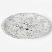 Purple Flowers Gold Stars Moons Baby Shower ペーパープレート (アングル)