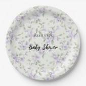 Purple Flowers Gold Stars Moons Baby Shower ペーパープレート (正面)
