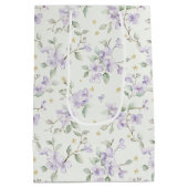 Purple Flowers Gold Stars Moons Baby Shower ミディアムペーパーバッグ (裏面)