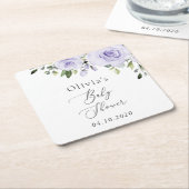 Purple Flowers, Lilac Flowers, Boho, Baby Shower スクエアペーパーコースター (アングル)