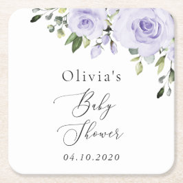 Purple Flowers, Lilac Flowers, Boho, Baby Shower スクエアペーパーコースター