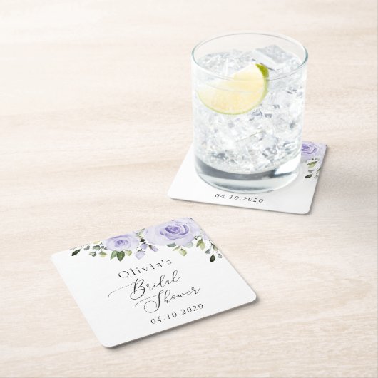 Purple Flowers, Lilac Flowers, Boho, Bridal Shower スクエアペーパーコースター (インサイチュ)