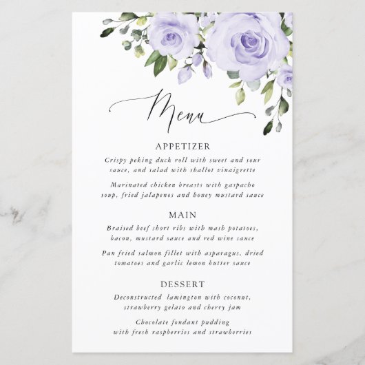 Purple Flowers, Lilac Flowers, Floral Wedding Menu (正面)