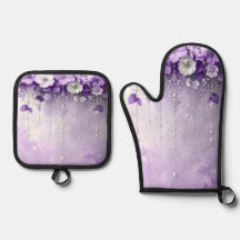 Purple Flowers Oven Mitt & Pot Holder Set