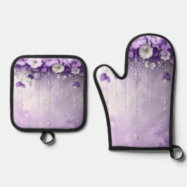 Purple Flowers Oven Mitt & Pot Holder Set 鍋つかみ&鍋敷きセット