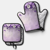 Purple Flowers Oven Mitt & Pot Holder Set 鍋つかみ&鍋敷きセット (正面/裏面)