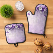 Purple Flowers Oven Mitt & Pot Holder Set 鍋つかみ&鍋敷きセット (トップダウン)