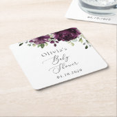 Purple Flowers, Plum Flowers, Boho, Baby Shower スクエアペーパーコースター (アングル)